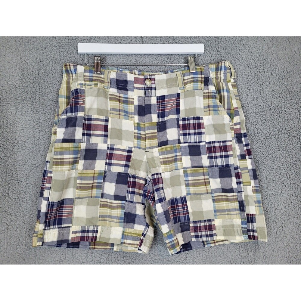 LL Bean Mens Madras Patchwork Shorts Size 38 Plaid 100% Cotton